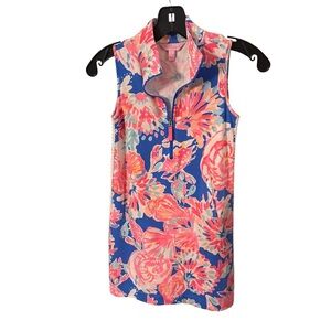 Lilly Pulitzer Girls Pullover Dress Pink & Blue White Lace Trim Sz L 8-10